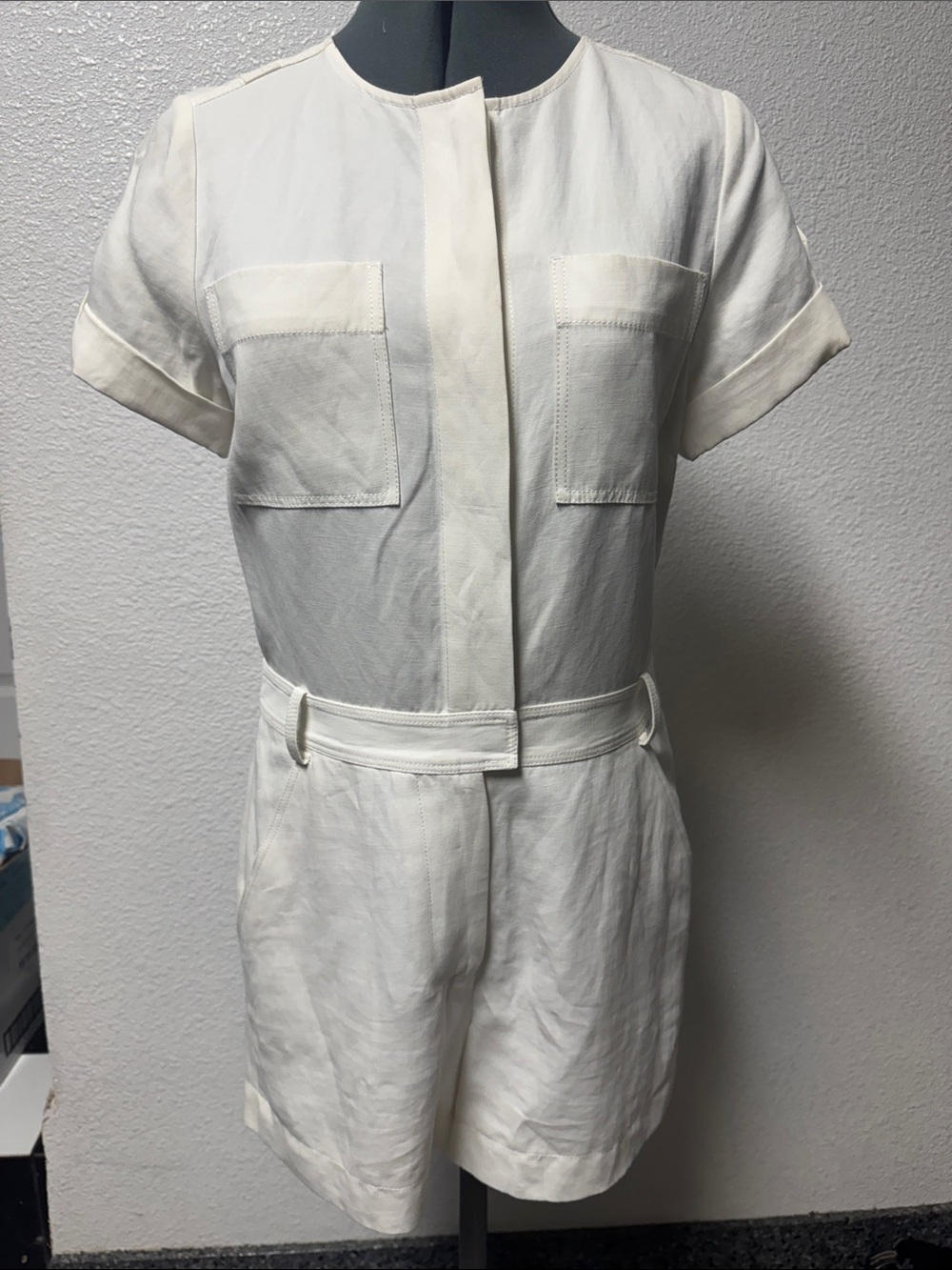 J Crew Women’s Short Sleeve Ivory Linen Romper